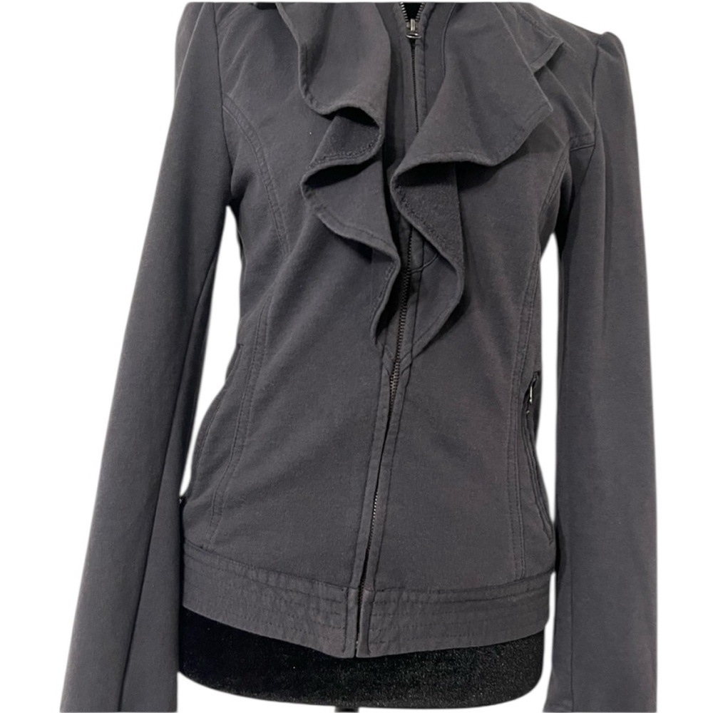 KUT from the Kloth Gray Ruffle Full Zip Cotton blend Jacket S - Picture 2 of 7